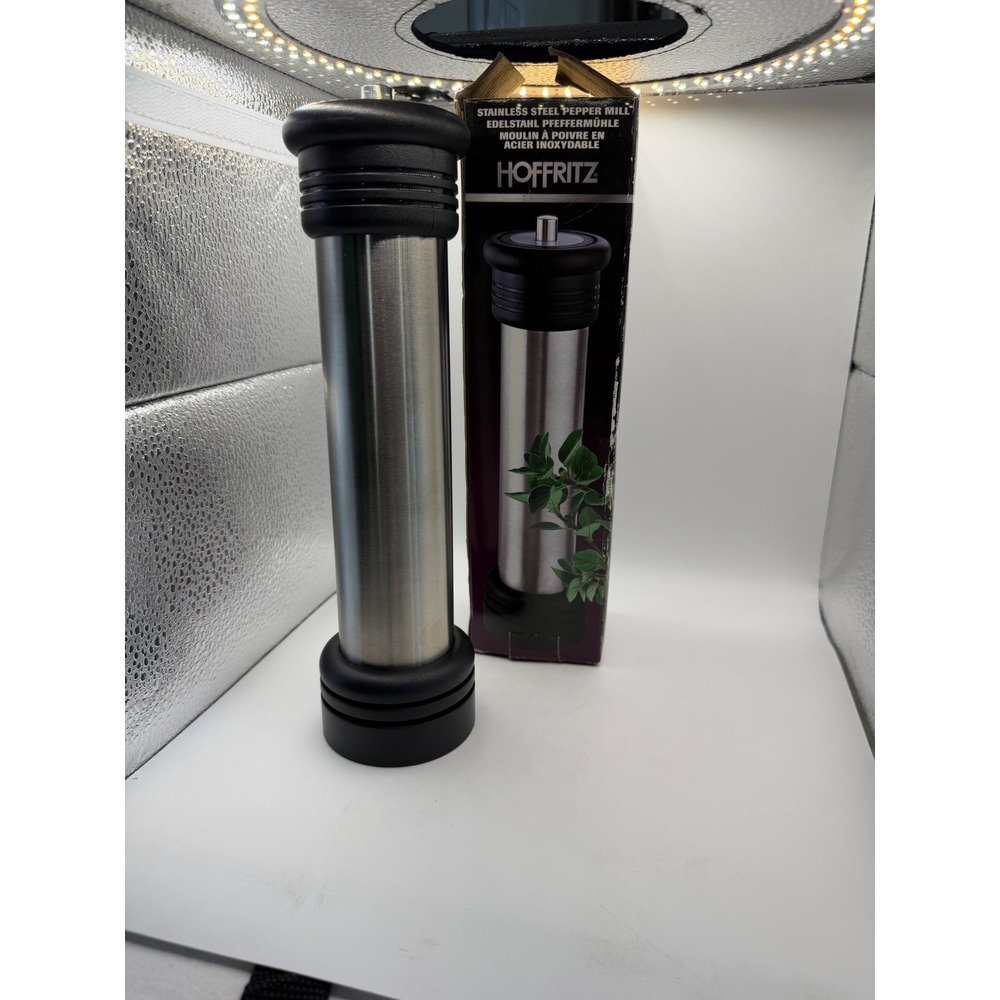 Hoffritz Stainless Steel Pepper Mill Manual Spice Grinder Silver Black 10.5 Inch